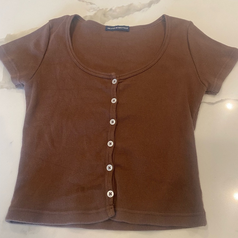 Brandy Melville one size brown button down tee